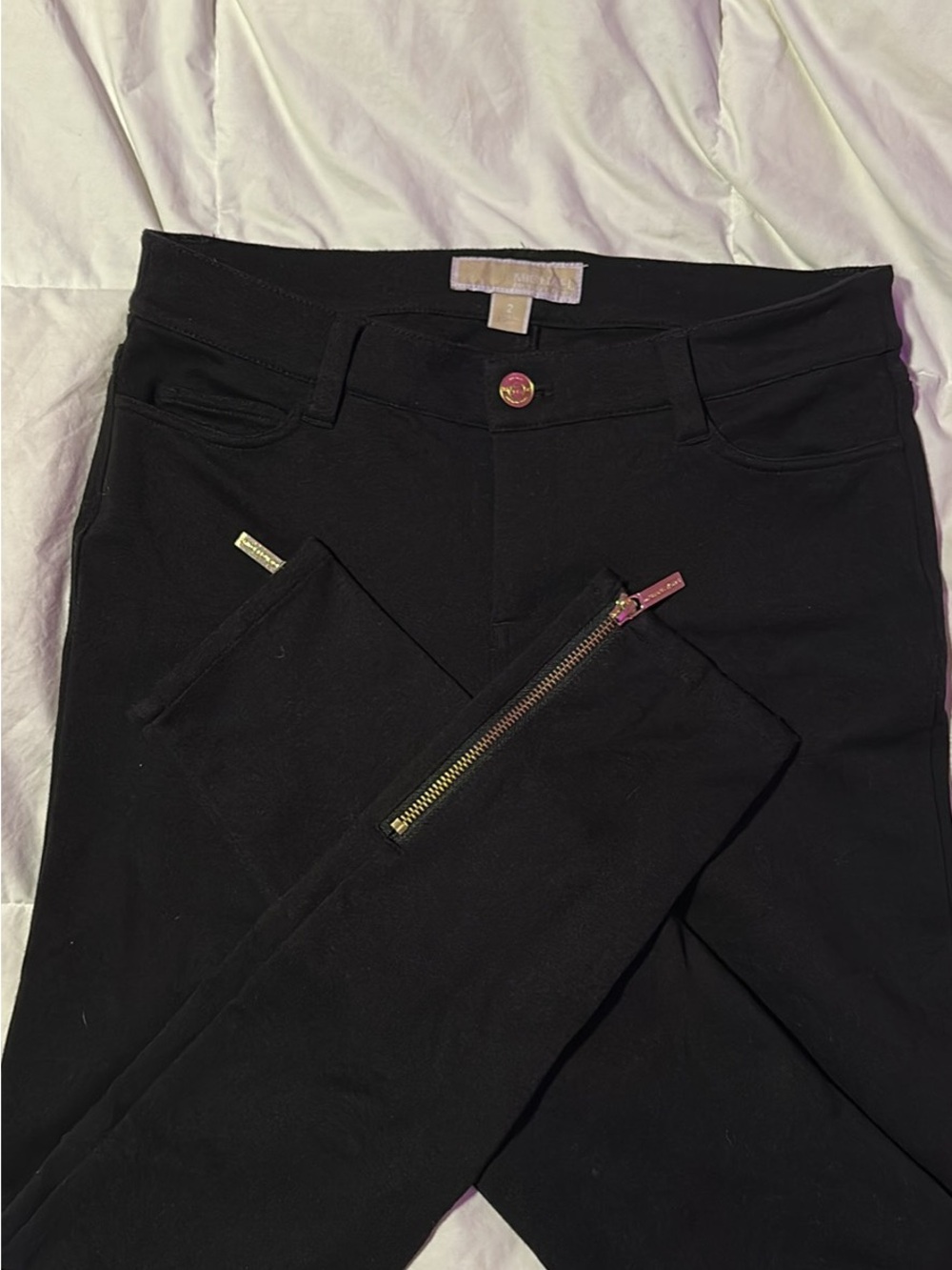 Michael Kors Black Skinny Zipper Ankle Pants